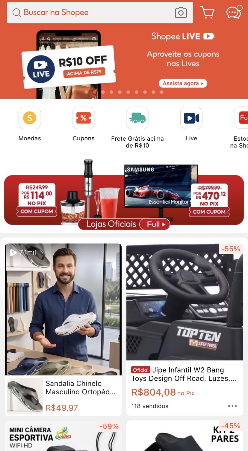 Exemplo de página de loja virtual com produtos e ofertas