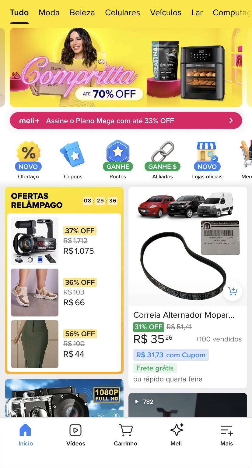 Exemplo de interface visual de um grande marketplace